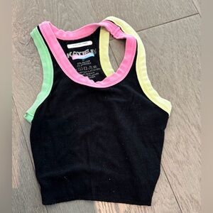 Katie J NYC Black Tank Top with Pink, Green, and Yellow Trim